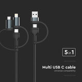 V-Tac Cablu USB Cablu V-Tac SKU-7747 | 5in1, Type-C, MicroUSB, USB, Lightning, 1.2m
