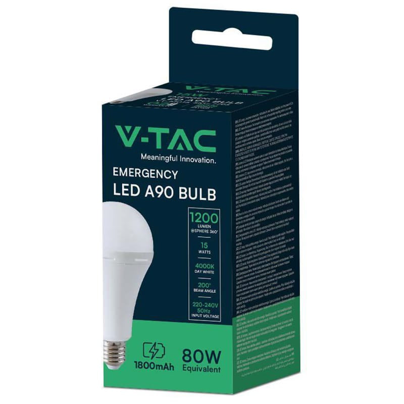 V-Tac Bec LED SMART Bec LED V-Tac SKU-7795 | A90, 15W, 4000K, Emergenta 3h