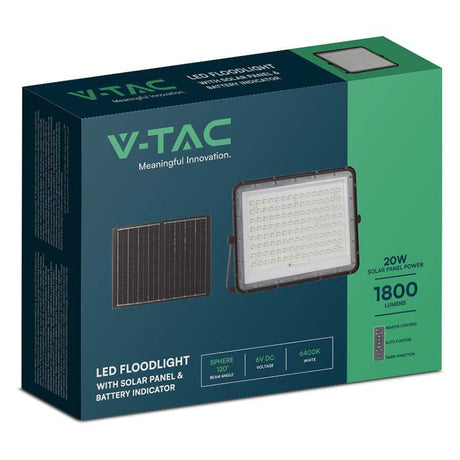 V-Tac Lampa LED Reflector LED Solar V-Tac SKU-7828 | 20W, 1800lm, 4000K, IP65, Negru