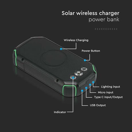 V-Tac Power bank Power Bank V-Tac SKU-7836 | 30000mAh, Wireless 15W, USB-C PD 20W, Solar
