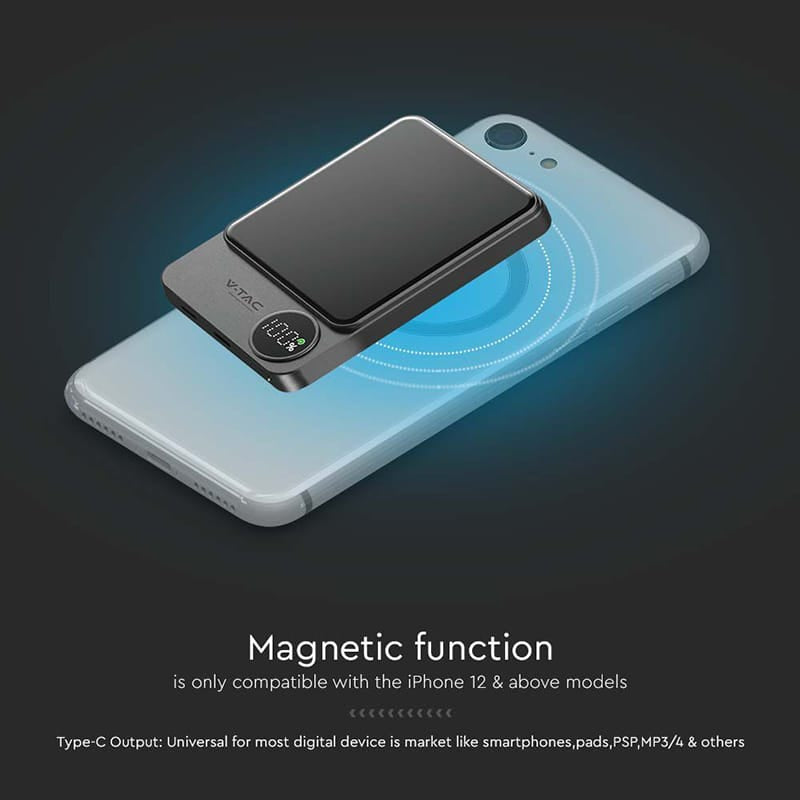 V-Tac Power bank Power Bank V-Tac SKU-7850 | 5000mAh, Wireless, Fast Charging, Ultra Slim