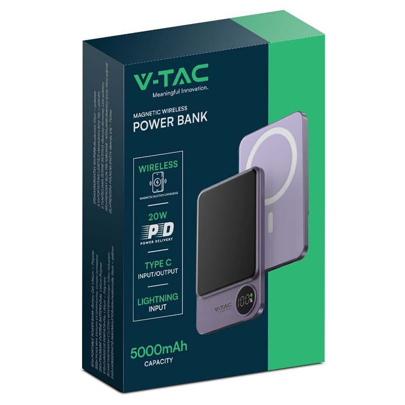 V-Tac Power bank Power Bank V-Tac SKU-7851 | 5000mAh, Wireless, Fast Charging, Ultra Slim