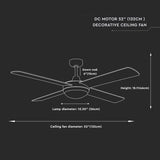 V-Tac Ventilator Ventilator V-Tac SKU-7918 | 132cm, 2xE27, 3 Viteze, Telecomanda