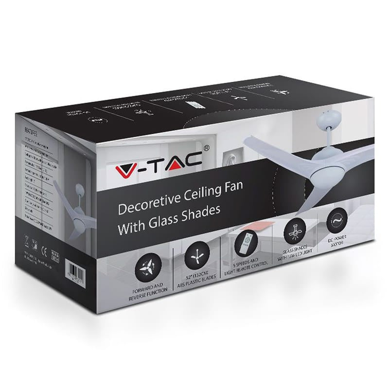V-Tac Ventilator Ventilator Tavan V-Tac SKU-7919 | 35W, 132cm, Iluminare 3in1, Pale ABS, Alb