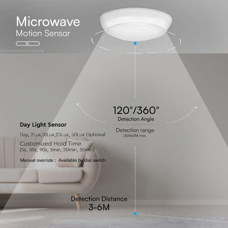 V-Tac Plafoniera LED Plafoniera LED V-Tac SKU-804-24 | 8W/16W/20W, 3in1, Senzor Miscare, IP65, Alb