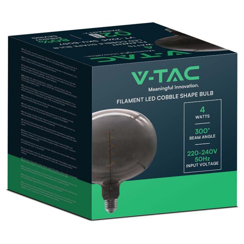 V-Tac BEC FILAMENT LED 4W E27 STICLA NEAGRA