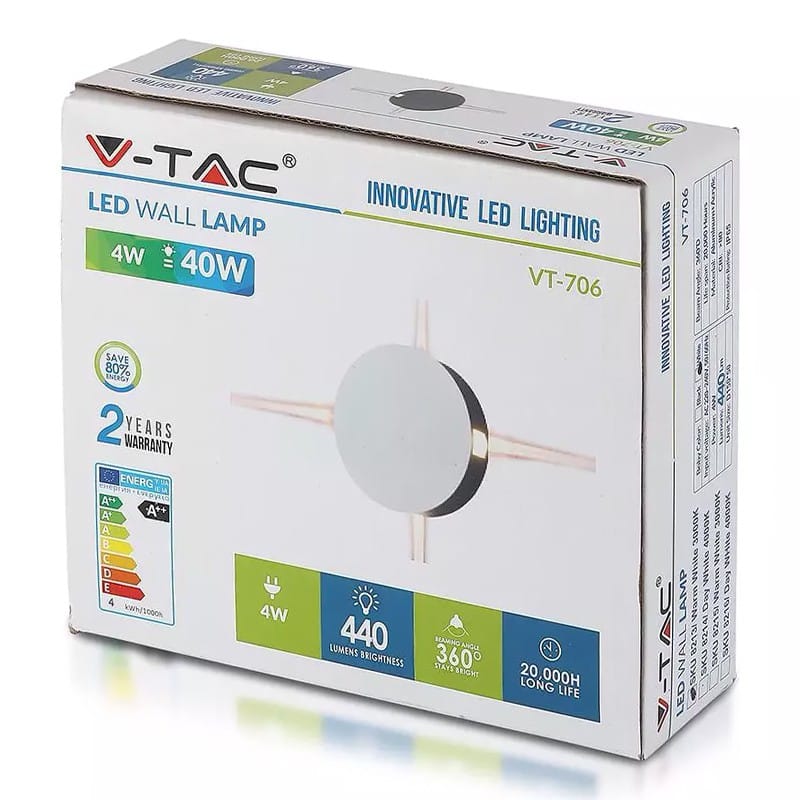 V-Tac Lampa LED Lampa LED V-Tac SKU-8213 | Montaj Perete, 4W, IP65, 3000K, Alb Cald
