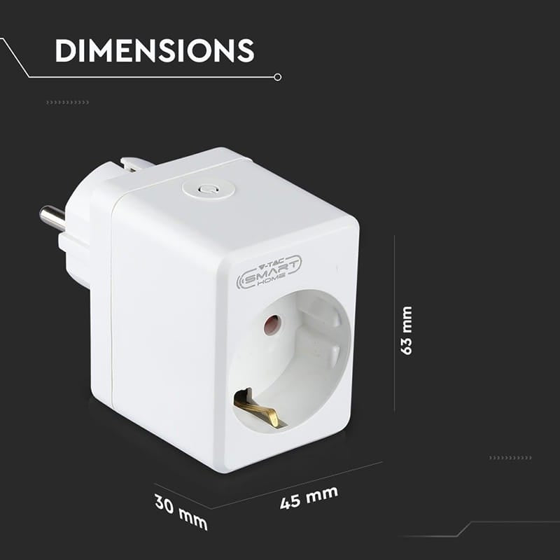 V-Tac Adaptor priza Adaptor Smart V-Tac SKU-8416 | Mini, Wi-Fi Incorporat