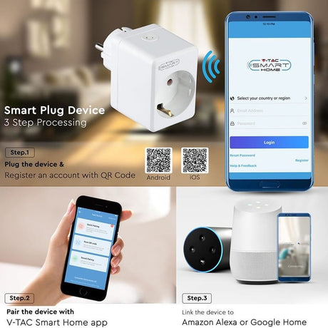 V-Tac Adaptor priza Adaptor Smart V-Tac SKU-8416 | Mini, Wi-Fi Incorporat