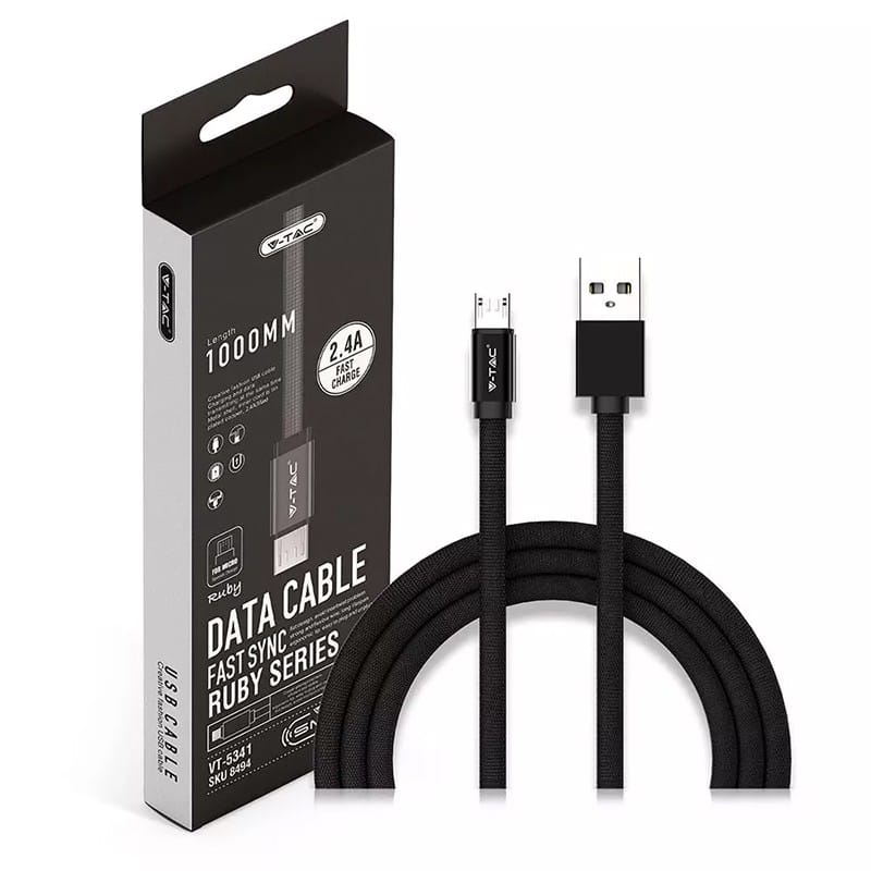 V-Tac CABLU MICRO USB 1M RUBY EDITION - NEGRU