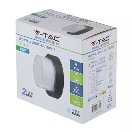 V-Tac LAMPA LED 12W IP65 3000K ALB CALD - NEGRU
