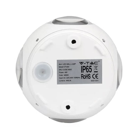V-Tac Aplica LED exterior V-Tac 4W, IP65, 3000K alb cald, aluminiu alb, 440 lm, montaj pe perete