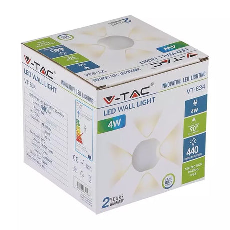 V-Tac Aplica LED exterior V-Tac 4W, IP65, 3000K alb cald, aluminiu alb, 440 lm, montaj pe perete