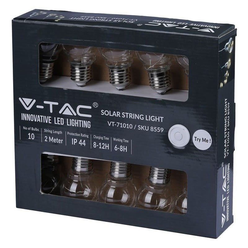 V-Tac GHIRLANDA SOLARA LED 1W X 10 IP44 3000K