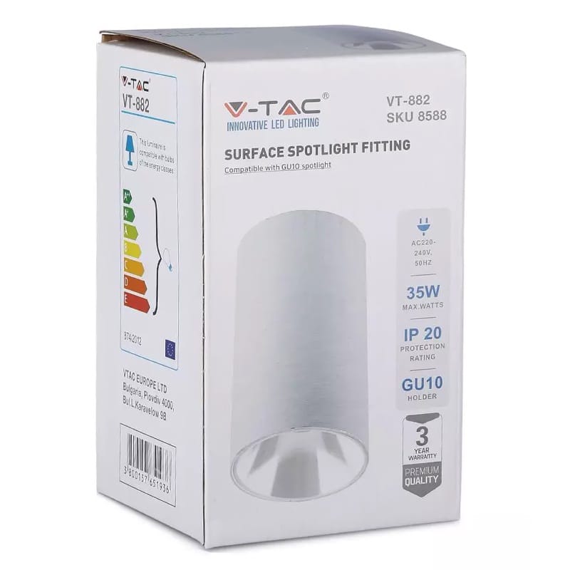 V-Tac CORP ILUMINAT ROTUND CU SOCLU GU10 - ALB