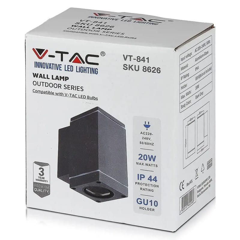 V-Tac LAMPA MONTAJ PERETE SOCLU GU10 IP44