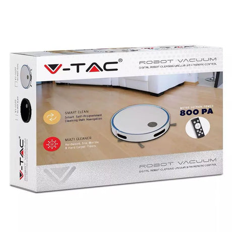 V-Tac Robot aspirator V-Tac cu telecomandă, navigare inteligentă, încărcare automată, filtru HEPA, 800Pa, alb/albastru