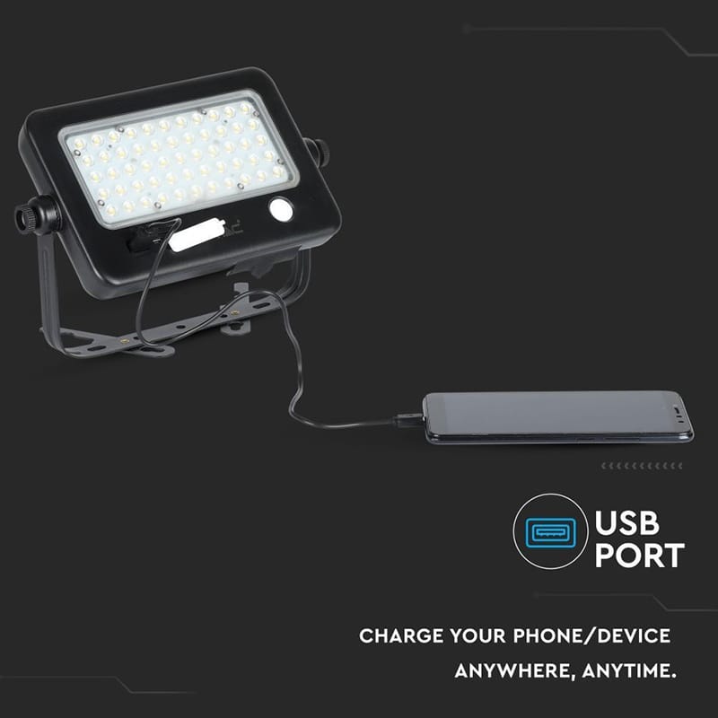 V-Tac Proiector LED Solar V-Tac 10W 4000K IP65 cu Senzor Radar, 1100 lm, Cablu 3 m, Baterie 7200 mAh