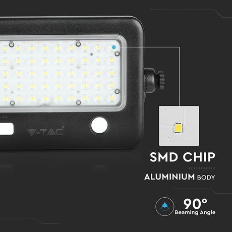 V-Tac Proiector LED Solar V-Tac 10W 4000K IP65 cu Senzor Radar, 1100 lm, Cablu 3 m, Baterie 7200 mAh