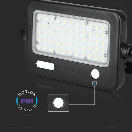 V-Tac Proiector LED Solar V-Tac 10W 4000K IP65 cu Senzor Radar, 1100 lm, Cablu 3 m, Baterie 7200 mAh