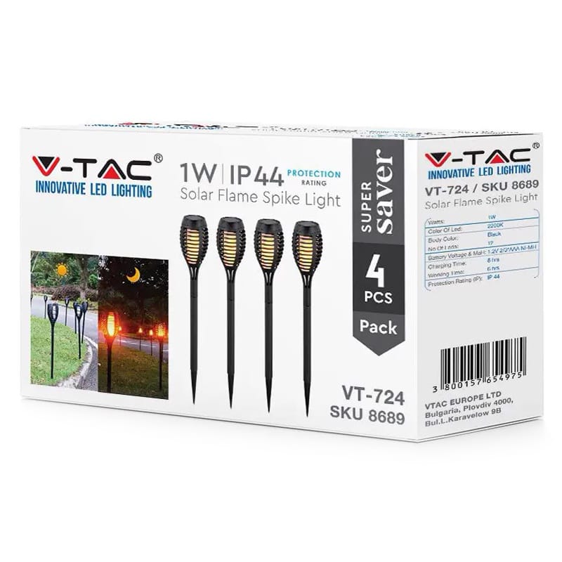 V-Tac SET 4 CORP ILUMINAT GRADINA IP44 3 IN 1 EFECT FLACARA INCARCARE SOLAR