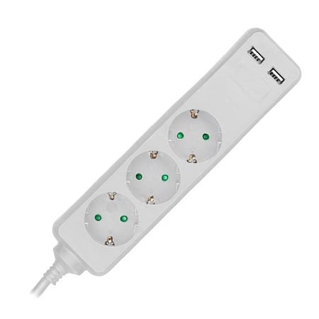 V-Tac PRELUNGITOR 3 CAI + 2USB 1.5M(3G1.5MM2) ALB