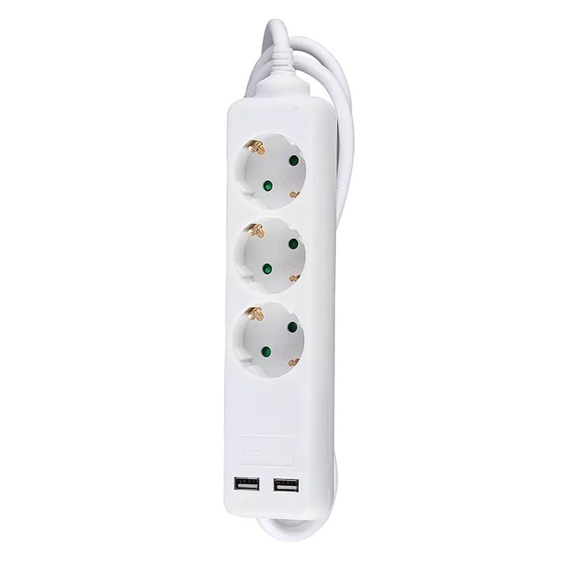 V-Tac PRELUNGITOR 3 CAI + 2USB 1.5M(3G1.5MM2) ALB