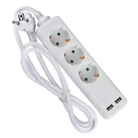 V-Tac PRELUNGITOR 3 CAI + 2USB 1.5M(3G1.5MM2) ALB