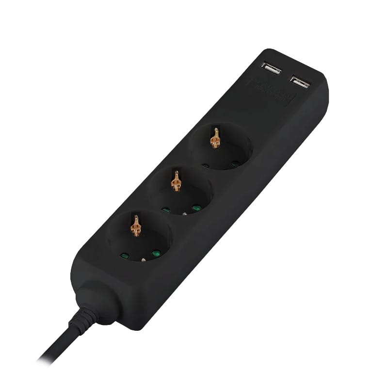 V-Tac PRELUNGITOR 3 CAI + 2USB 5M(3G1.5MM2) NEGRU