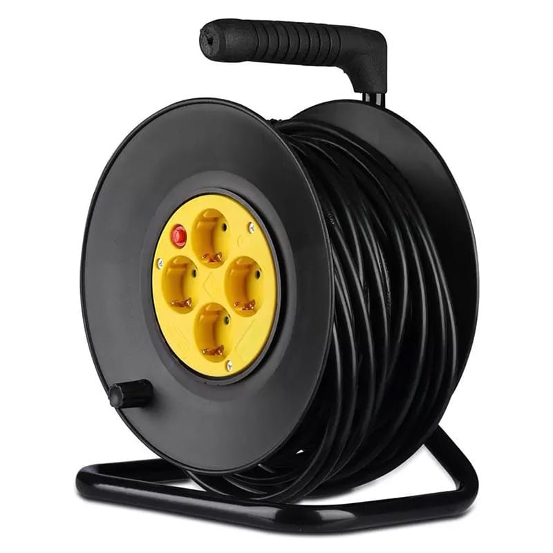 V-Tac Prelungitor pe tambur V-Tac, 25 m, 4 prize, cablu 3x1.5 mm², 16A, negru/galben