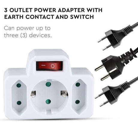 V-Tac ADAPTOR 3 PRIZE CU INTRERUPATOR 2X2.5A SI 1X16A MAX 3680W