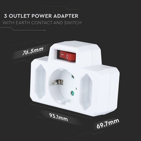 V-Tac ADAPTOR 3 PRIZE CU INTRERUPATOR 2X2.5A SI 1X16A MAX 3680W
