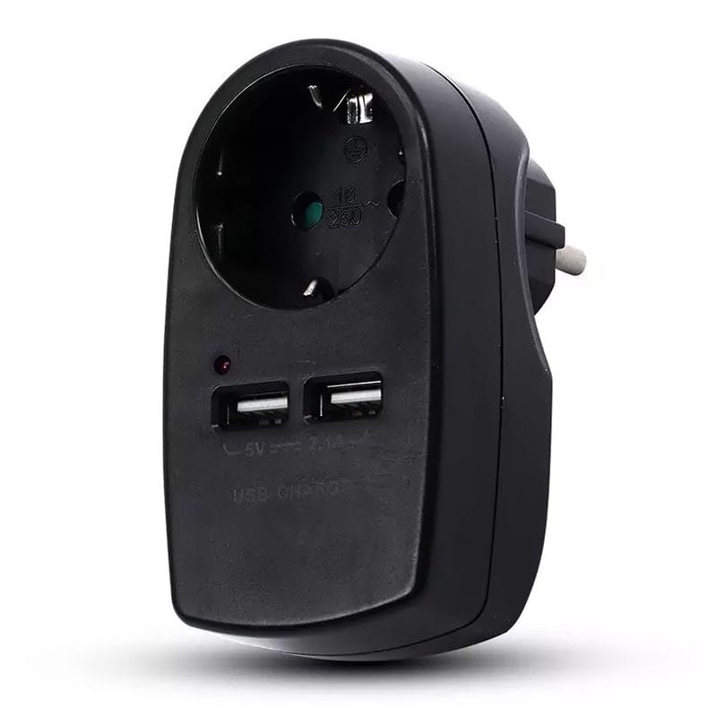 V-Tac ADAPTOR PRIZA 16A 3680W + 2USB 2.1A, NEGRU