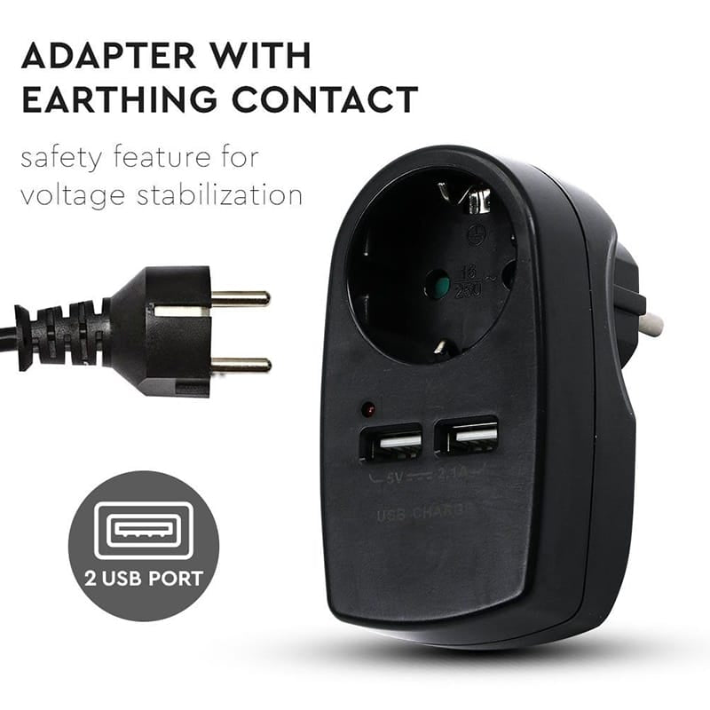 V-Tac ADAPTOR PRIZA 16A 3680W + 2USB 2.1A, NEGRU