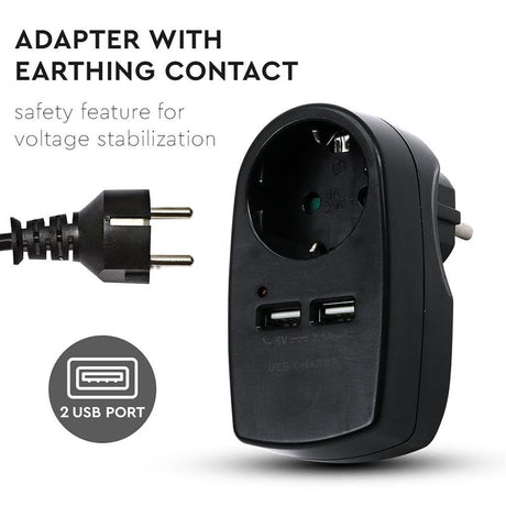 V-Tac ADAPTOR PRIZA 16A 3680W + 2USB 2.1A, NEGRU