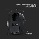 V-Tac ADAPTOR PRIZA 16A 3680W + 2USB 2.1A, NEGRU
