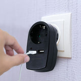 V-Tac ADAPTOR PRIZA 16A 3680W + 2USB 2.1A, NEGRU