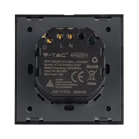 V-Tac PRIZA SMART SIMPLA 16A CU RAMA DIN STICLA , NEGRU