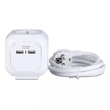 V-Tac PRELUNGITOR CUBIC 3X1.5MM 1.4M 4 CAI 16A + 2 USB 2.1A