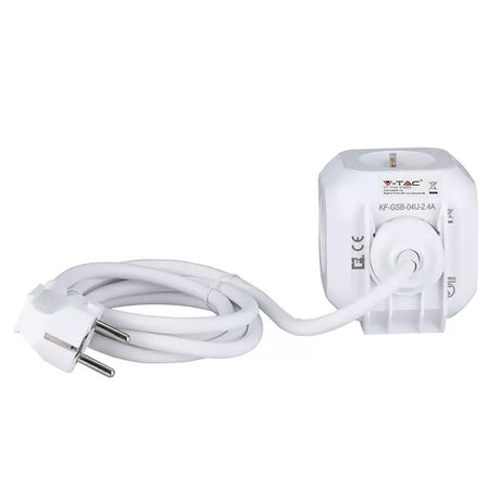 V-Tac PRELUNGITOR CUBIC 3X1.5MM 1.4M 4 CAI 16A + 2 USB 2.1A