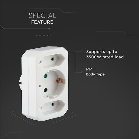 V-Tac ADAPTOR 3 PRIZE 1X16A 2x2.5A MAX 3500W