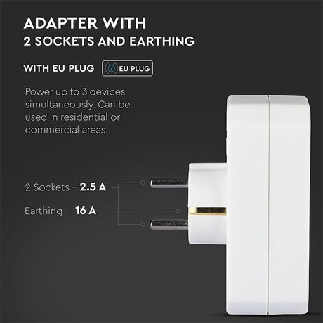V-Tac ADAPTOR 3 PRIZE 1X16A 2x2.5A MAX 3500W