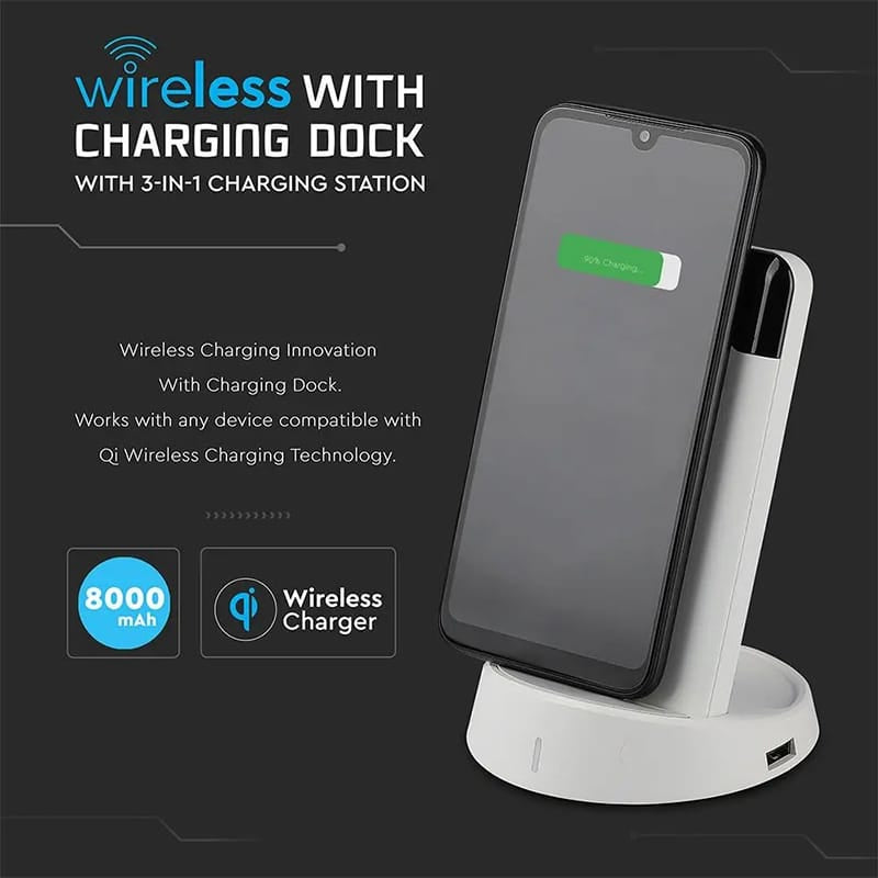 V-Tac POWER BANK 8000MAH INCARCARE WIRELESS - ALB
