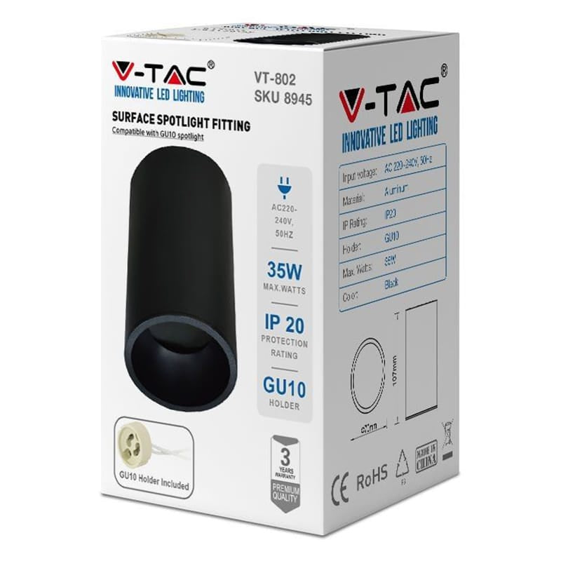 V-Tac CORP ILUMINAT MONTAJ PERETE SOCLU GU10 - NEGRU
