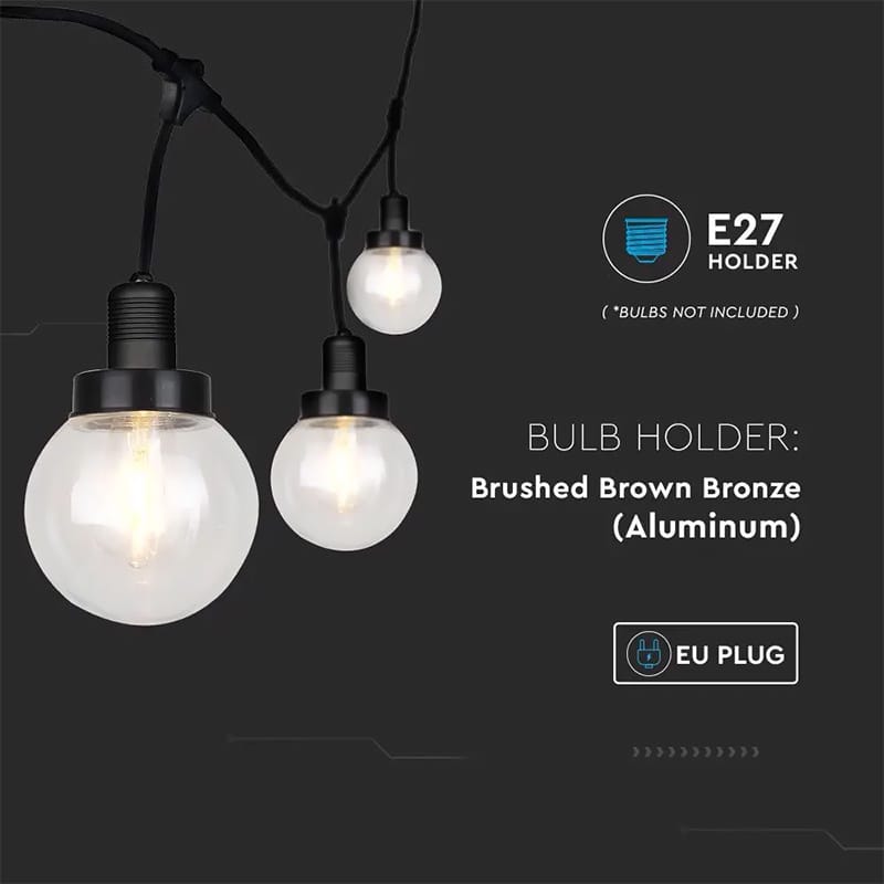 V-Tac Ghirlandă Luminoasă Festivă V-Tac 3m, 6x E27, IP65, Negru, pentru Exterior