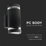 V-Tac LAMPA PERETE SOCLU E27 IP44 - NEGRU