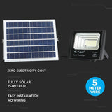 V-Tac Reflector LED Solar V-Tac 16W 6000K Alb Rece IP65 cu Telecomandă, Timer și Cablu 5m, Baterie 10000mAh