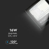 V-Tac Reflector LED Solar V-Tac 16W 6000K Alb Rece IP65 cu Telecomandă, Timer și Cablu 5m, Baterie 10000mAh