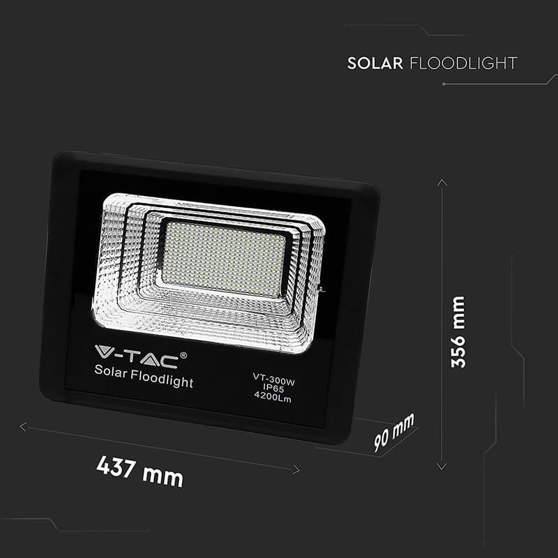 V-Tac Reflector LED Solar V-Tac 50W 6000K IP65 cu Telecomandă, Temporizator și Senzor Auto, 4200 lm