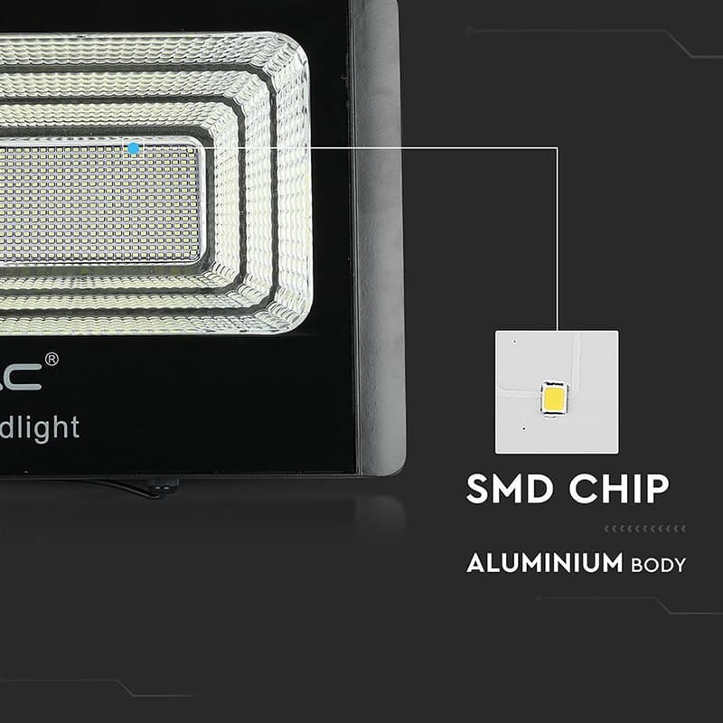 V-Tac Reflector LED Solar V-Tac 50W 6000K IP65 cu Telecomandă, Temporizator și Senzor Auto, 4200 lm